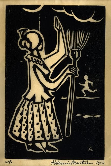 Aldemir Martins, «Mujer con escoba», xilografía, 3