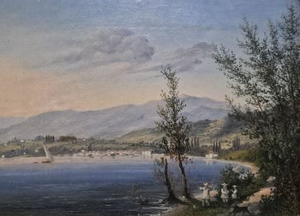 Peintre du XIXe siècle 
Vue des lacs
Huile sur toi
