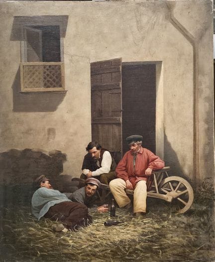 Peintre du XIXe siècle 
La sieste des paysans
Huil
