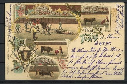 "Plaza da Toros de Nimes" Postkarte gelaufen 1898.