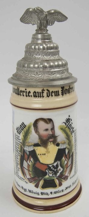Reserve jug with a picture on the bottom and text 