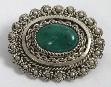 925 sterling silver brooch set with malachite, hal