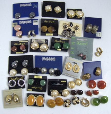 Plated earrings, mostly unworn, some set with semi