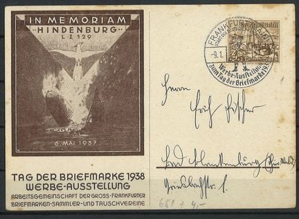 Tag der Briefmarke 1938 Werbeausstellung "In Memor