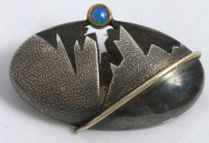 Designer brooch with opal. Unique piece, hallmarke
