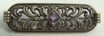 Brooch, 835 silver, set with amethyst.