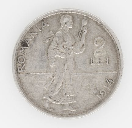 Rumänien 1914, 2 Lei - Silbermünze "Carol I." KM 4