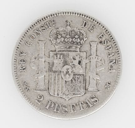 España, 1882, dos pesetas — Moneda de plata «Alfon