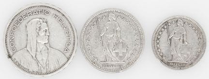 Suiza, lote de monedas de plata, que incluye una d
