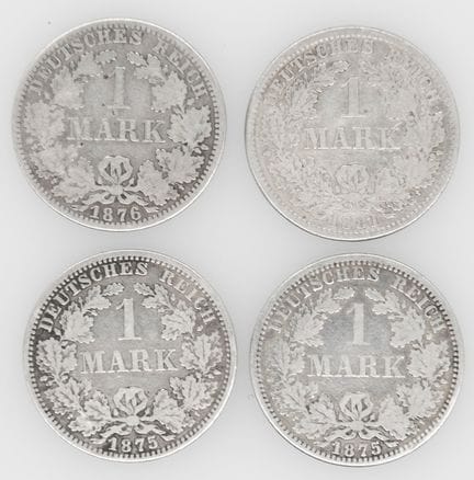 Lote 1: monedas de 1 marco de plata de 18875, 1876