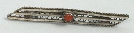 Brooch, made in Israel, set with coral. Length: ap