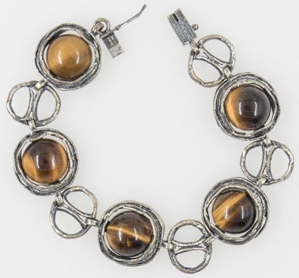 Designer bracelet set with tiger's eye, 835 silver