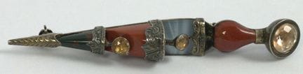 Victorian Scottish dagger brooch. Silver with agat