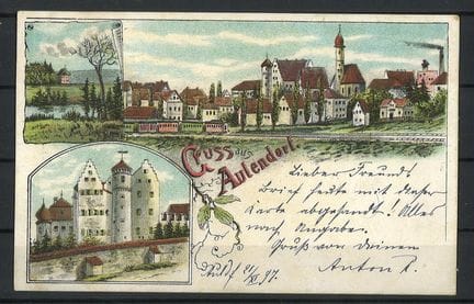 Postkarte "Gruss aus Aulendorf" gelaufen Ravensbur