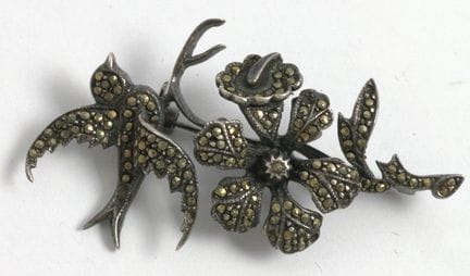 Brooch, 925 sterling silver, Art Nouveau, set with