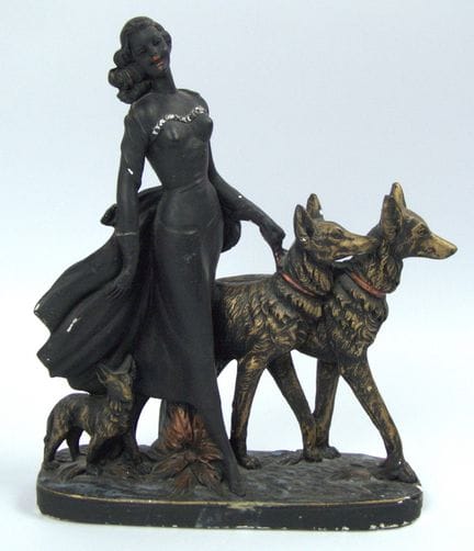Figura de porcelana «Señora con dos perros»: prese