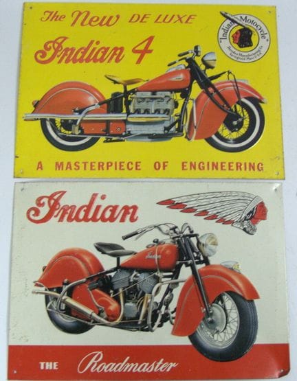 Zwei Blechschilder, 1x The New De Luxe Indian 4 so