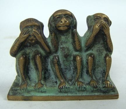 Kleine Bronzefigur "3 Affen - Nichts Sehen, Nichts