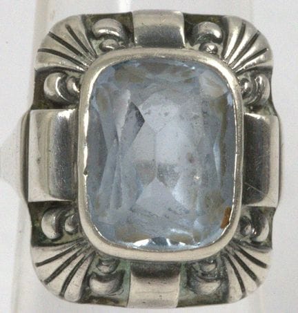 Anello in argento 835 con topazio blu, anni ’30/’4