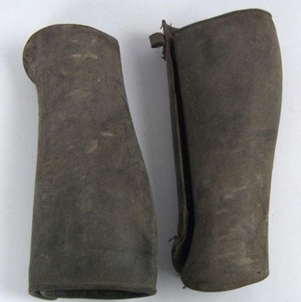 Antique leather gaiters, in heavily worn condition