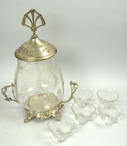 Bowle Set im Jugendstil mit geschliffenen Glaskorp