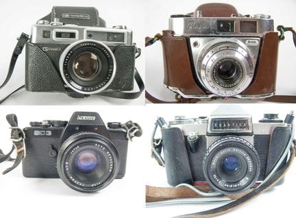 Lot Kameras, dabei Kodak, G Yashica und Revue. Auf