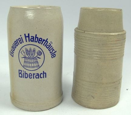 Zwei Steingut Bierkrüge, dabei 1x Brauerei Haberhä
