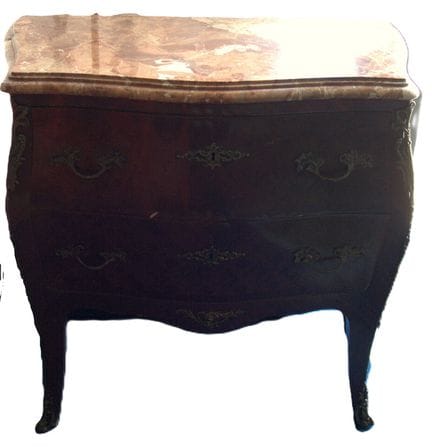Antique Rococo-style chest of drawers with a red-m