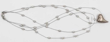 Necklace with real pearls on wire, a heart-shaped 