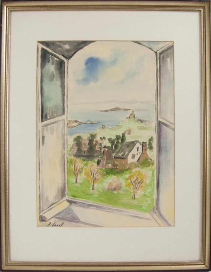 Watercolor "Window with a View of the Village," si
