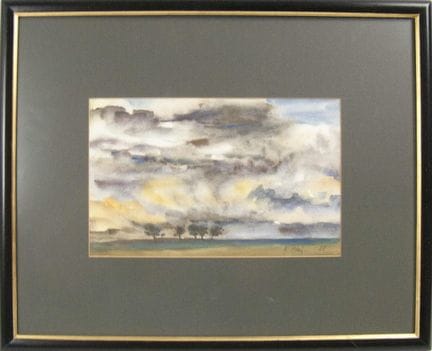 Watercolor painting titled "Cloudy Sky in Shades o