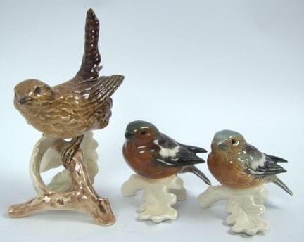 Drei Goebel Vögel, dabei 2x Buchfink und Zaunkönig