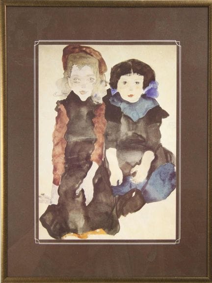 Egon SCHIELE (1890–1918) Print titled "Two Little 