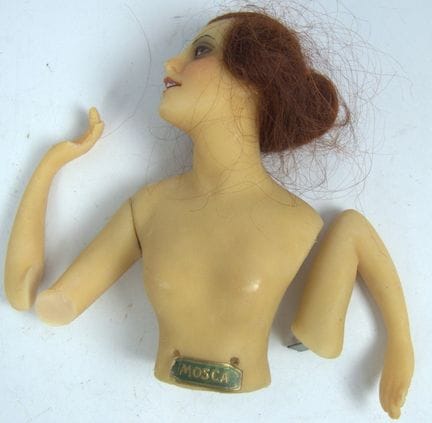 Art Déco Halbpuppe aus Wachs mit Etikett MOSCA, 19