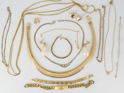 A lot of gold-plated costume jewelry.