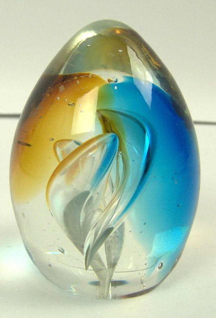 Drop-shaped paperweight, colorful Sommerso design 