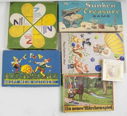 Various board games, including "Sunken Treasure," 