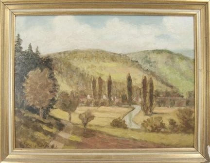 Oil painting on hardboard, "Southern German Landsc