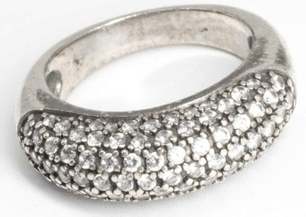 Silver ring set with cubic zirconia. Ring size 53,