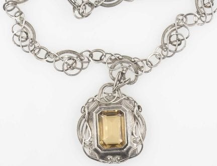 Art Deco necklace, hallmarked silver, set with cit