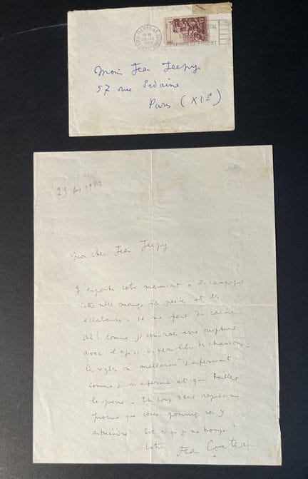 Cocteau, Jean. Carta firmada y fechada el 29 de di