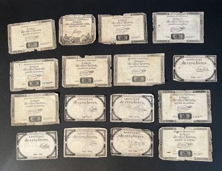 Assignat. Collezione di 16 assignat emessi durante