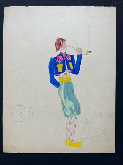 „ROCCO“ – Kostümskizze in Gouache mit Anmerkungen 