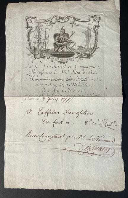 Factura comercial manuscrita y grabada del Antiguo
