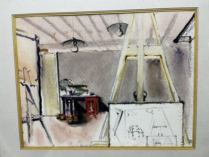 Entwurf für ein Theaterbühnenbild. Aquarell auf Pa