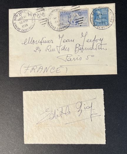 Edith PIAF. Tarjeta de felicitación enviada desde 