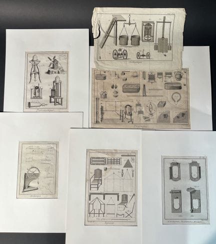 6 original 18th-century copper engravings from the
