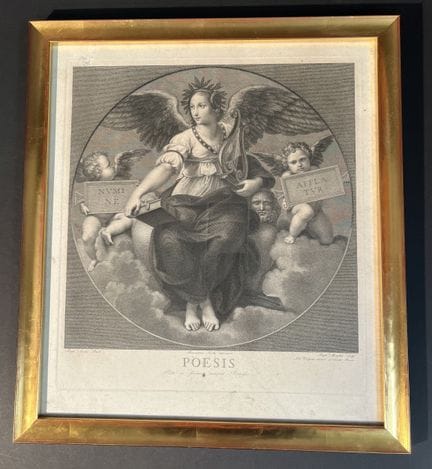 Framed engraving depicting the allegory of poetry,
