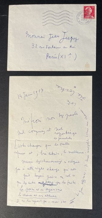 Cocteau, Jean. Carta firmada y fechada el 14 de en