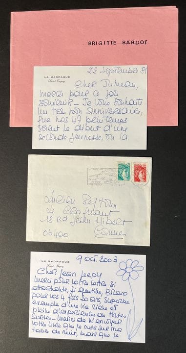 Brigitte Bardot. Tarjeta manuscrita y firmada desd